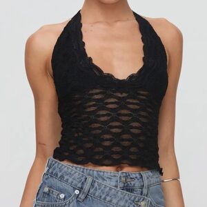 Black Lace Halter Top